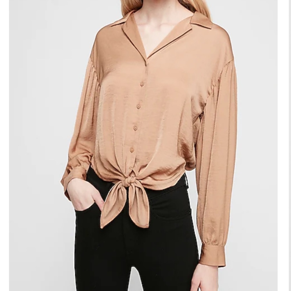 Express Satin Cropped Front-Tie Blouse